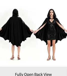 Vue de l'avant et de l'arrière de la cape de chauve-souris noire pour le cosplay d'Halloween
