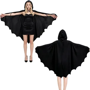 Cape de chauve-souris noire à capuche pour cosplay d'Halloween et soirées à thème