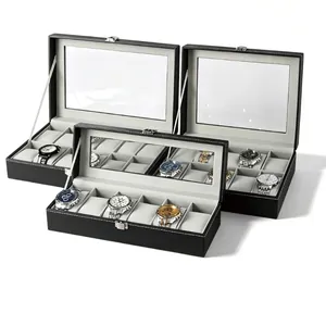Scatola Porta Orologi Organizzatore Pelle PU Serratura Finestra In Vetro Espositore Per Gioielli Custodia Con Cuscini Rimovibili