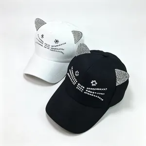 Süße Katzenohren Baseballkappe Für Damen Kinder Glitzernde Strass Katzenhaare Dekorative Baumwolle Verstellbarer Sonnenhut Mode Kopfbedeckung
