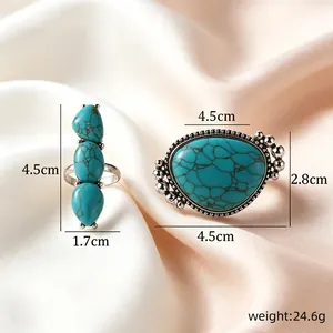 Detailed view of Bohemian turquoise rings showing size 4.5cm and weight 24.6g