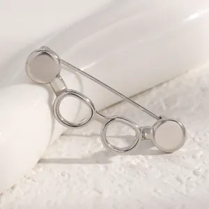 Minimalist silver geometric glasses holder brooch pin for suits with hollow circular design