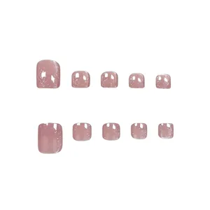 Classic dusty rose cat-eye glitter short square press-on toenails set for pedicure beauty