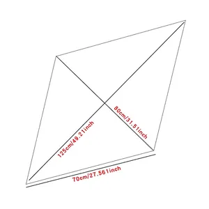 Diagramme de dimensions détaillé pour grand foulard carré en satin avec mesures cm et pouces