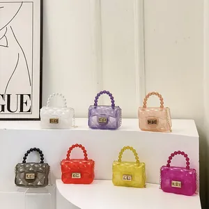 Mini Sac Bandoulière en Silicone Matelassé Transparent Avec Poignée en Perles Artificielles et Chaîne en Métal Sac à Main Jelly Femme Enfant