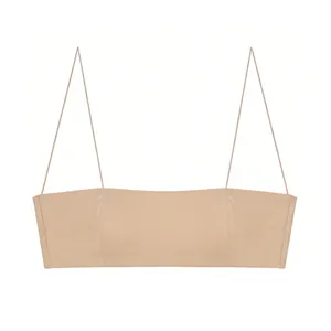 Seamless nude tube top bra with ultra-thin shoulder straps and minimalist french style.