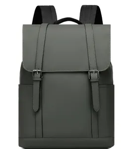 Sleek dark grey minimalist travel backpack with large capacity and buckle flap closure