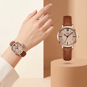 GEDI Vintage Women Quartz Watch Minimalist Leather Strap Small Dial Roman Numerals Analog Wristwatch Waterproof Ladies Fashion Watch