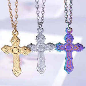 Stainless steel cross pendants in gold, silver, and iridescent rainbow colors for DIY
