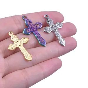Stainless steel cross pendants in gold, rainbow and silver colors for DIY jewelry making