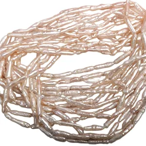 High luster baroque toothpick pearls for jewelry making, 38cm natural freshwater strands.
