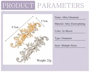 Product details of alloy rhinestone hair clips with dimensions 9.7x3.7cm and weight 22g