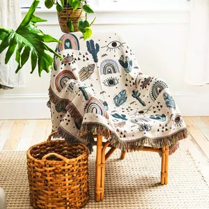 Bohemian Cotton Woven Blanket With Tassels Multifunctional Outdoor Camping Picnic Sofa Throw Cactus Eye Pattern