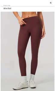 Detail view of wine red high waisted yoga leggings for women gym workout outfit