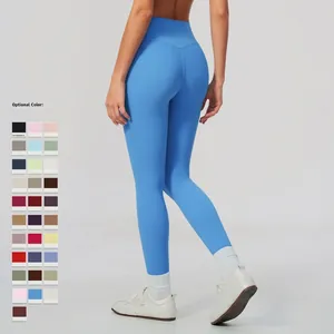 High-waisted butt-lifting yoga leggings for women in sky blue breathable sports fabric