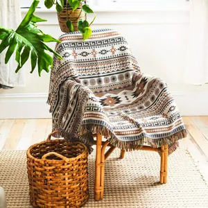 Bohemische Decke Baumwolle Gewebt Geometrisches Muster Quasten Für Camping Picknick Sofa Wendbar Southwestern Stil