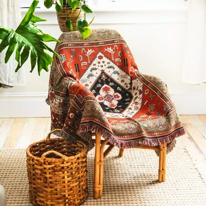 Bohemian Ethnic Woven Throw Blanket Geometric Tribal Pattern Tassel Camping Picnic Sofa Bed Outdoor Decorative Line Blanket