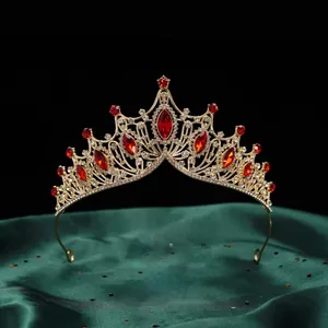 Luxuriöse barocke Gold-Tiara mit roten Marquise-Steinen für Braut oder Gala-Events