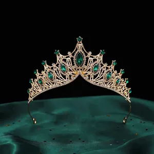 Barock Luxus Gold Tiara mit grünen Kristallen für Hochzeit Brautkleid Detailansicht