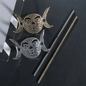 Vintage style hollowed-out crescent moon hairpin set in antique gold and silver