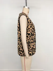 Side view of women's leopard print plush vest on mannequin for autumn fashion
