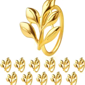 Elegant Leaf Shape Zinc Alloy Napkin Rings Metallic Napkin Buckle For Wedding Party Hotel Table Decoration Gold Silver Rose Gold