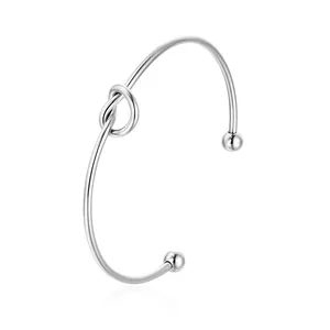 Bracciale rigido a nodo in acciaio inossidabile argento da donna, gioiello regolabile.