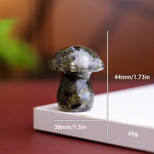 Detailed view of handmade resin mushroom ornament filled with natural crystal stones