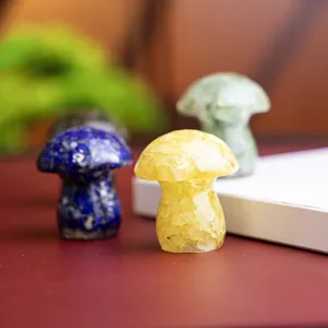 Natural Crystal Chips Transparent Resin Mushroom Ornament Mini Stone Statue For Home Office Desk Spiritual Decor Gift