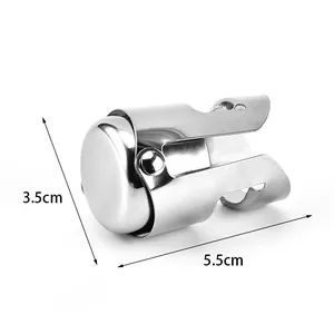 Dimensions of stainless steel champagne stopper showing 3.5cm height and 5.5cm length