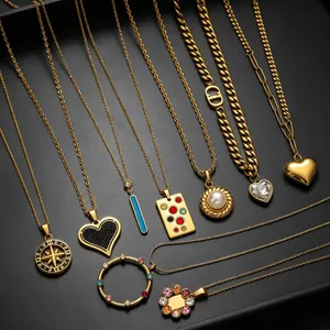 Collana Con Ciondolo Cuore Bussola Stella Vintage Acciaio Inossidabile Zircone Perla Artificial Gioielli Geometrici Per Donna Stile Francese