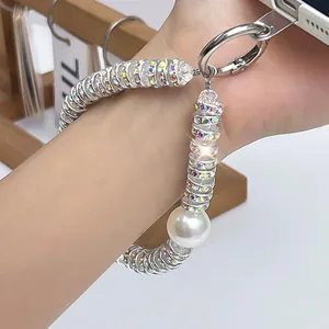 Elegant light luxury rhinestone and pearl beaded phone wrist strap for smartphone accessories