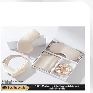 Premium mulberry silk sleep set with eye mask and accessories in a box