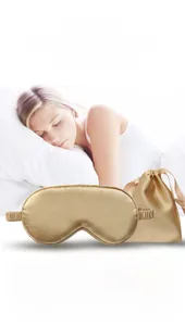 Soft faux silk sleep eye mask set with matching drawstring storage pouch for travel