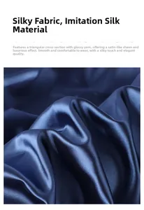 Detailed close-up showing the smooth texture and high sheen of navy blue imitation silk fabric
