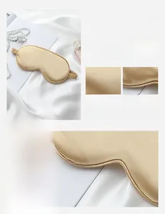Detailed macro of a champagne silk eye mask showing fabric texture and ergonomic fit