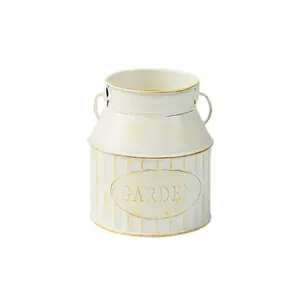 Secchiello per fiori in ferro bianco stile brocca da latte vintage con scritta Garden