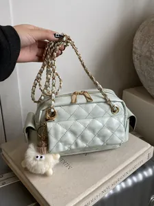 Bolso Bandolera Acolchado de Rombos para Mujer Cuero PU de Alta Gama con Cadena para Viaje Diario Elegante Bolso de Estilo Coreano
