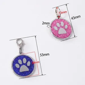30mm glitter paw print pet ID tags detailed dimensions with ring and lobster clasp