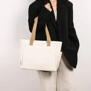 Women Large Capacity Canvas Tote Bag Simple Forest Style Commuter Shoulder Bag Solid Color Blank Handbag For Daily Work