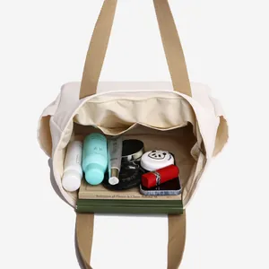 Large capacity off-white canvas tote bag for commuting with spacious interior storage