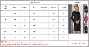 Detailed size chart for women's sparkly sequin backless mini party dress in sizes S to XXL.