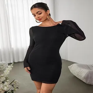 Elegant black long-sleeved bodycon mini dress perfect for party and clubwear fashion