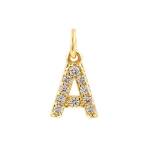 Gold-plated letter A charm pendant featuring micro-paved sparkling cubic zirconia stones