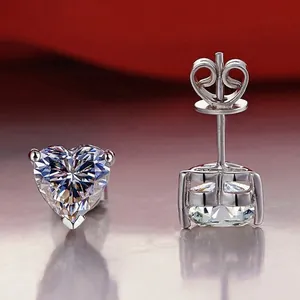 Heart Moissanite Stud Earrings For Women Simple Elegant Zirconia Heart Earrings Jewelry Gift For Anniversary Party Daily Wear GRA