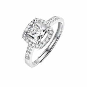 GRA Zertifizierter 925 Sterlingsilber Moissanit Ring Für Damen Luxuriöser Quadratischer Halo D Farbe Moissanit Verlobung Hochzeit Ring Schmuck