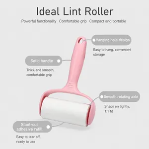 Pink tearable lint roller for efficient pet hair and dust removal from clothing