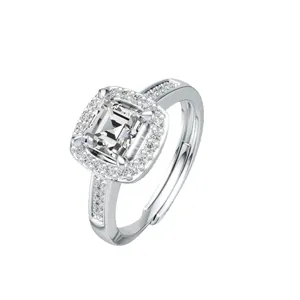 Eleganter 925er Sterling Silber Moissanit Ring mit quadratischem Halo-Design und verstellbarem Band