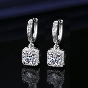 Live Hot Selling Fashion Popular Princess Square Bag 1 Karat Imitation Moissanite Silver Earrings Women'S Zircon Ear Buckle Earrings