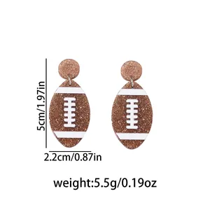 Detailed size and weight view for brown glitter football drop earrings for Super Bowl fans.